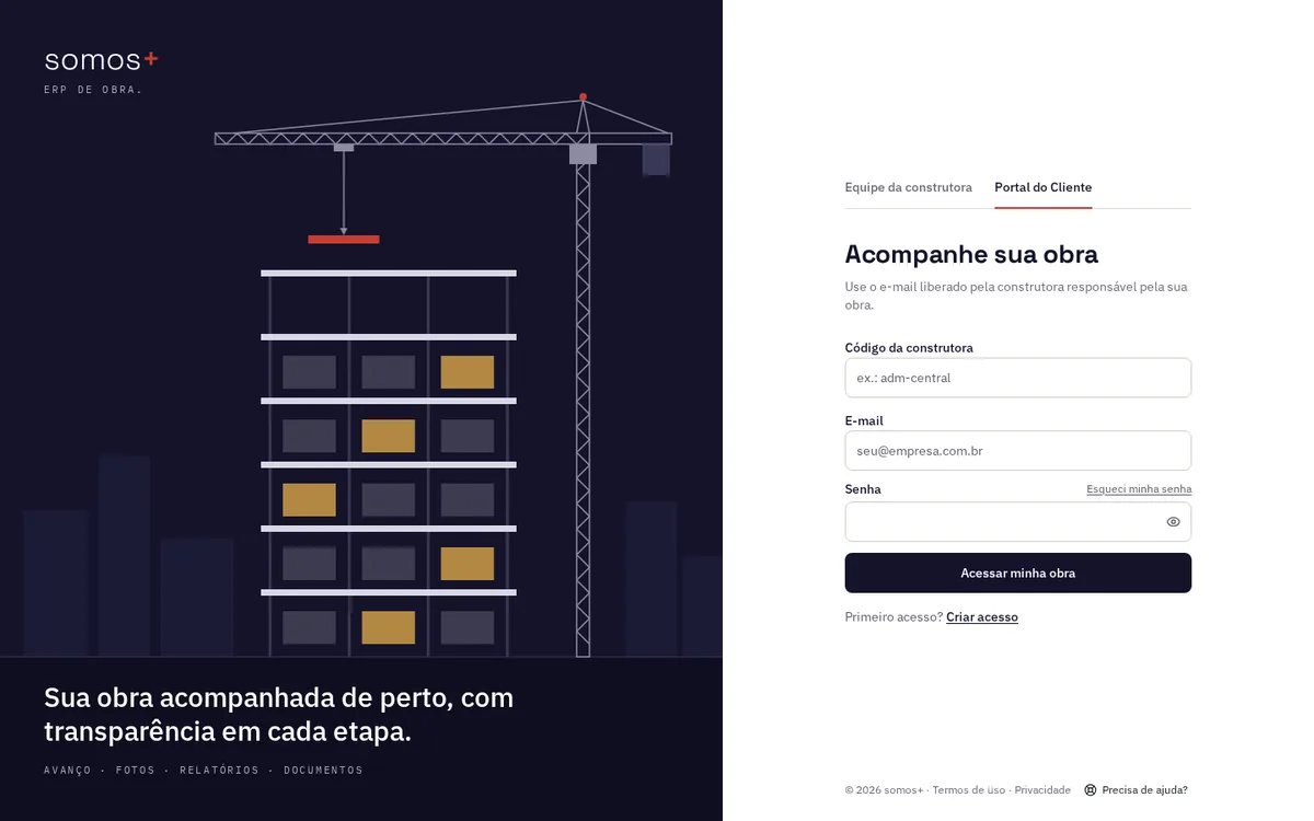 Tela de acesso do Portal do Cliente do somos+
